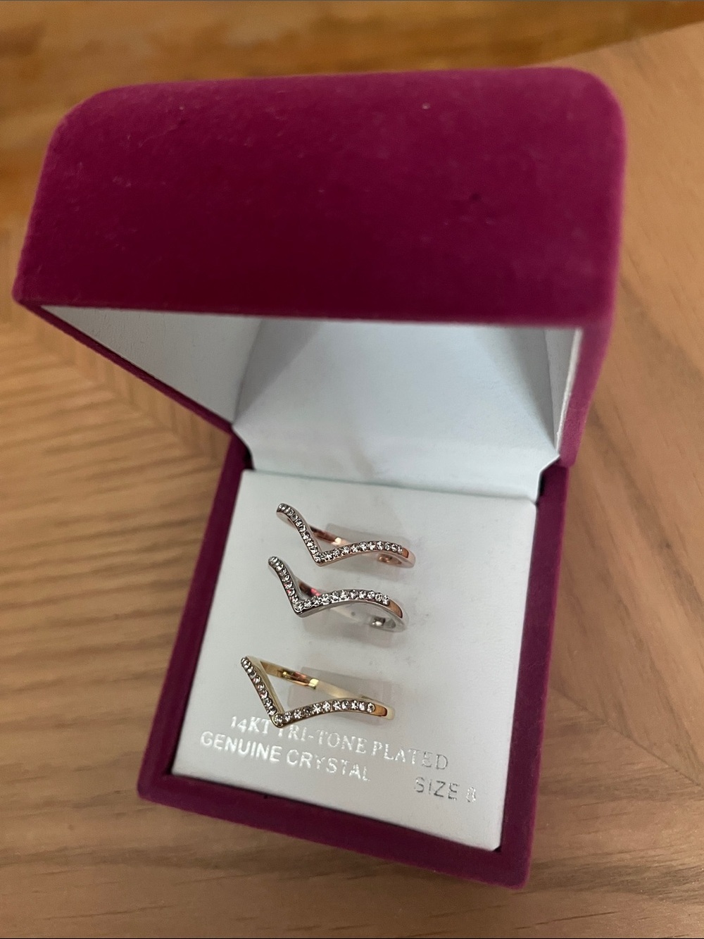 V-Curve Crystal Stackable Rings in Gold, Rose Gold, and Silver